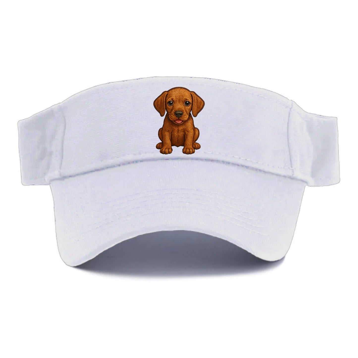 Baby Vizsla Puppy - golden rust coat, soulful eyes, athletic build, front-facing, velcro - Visor - White