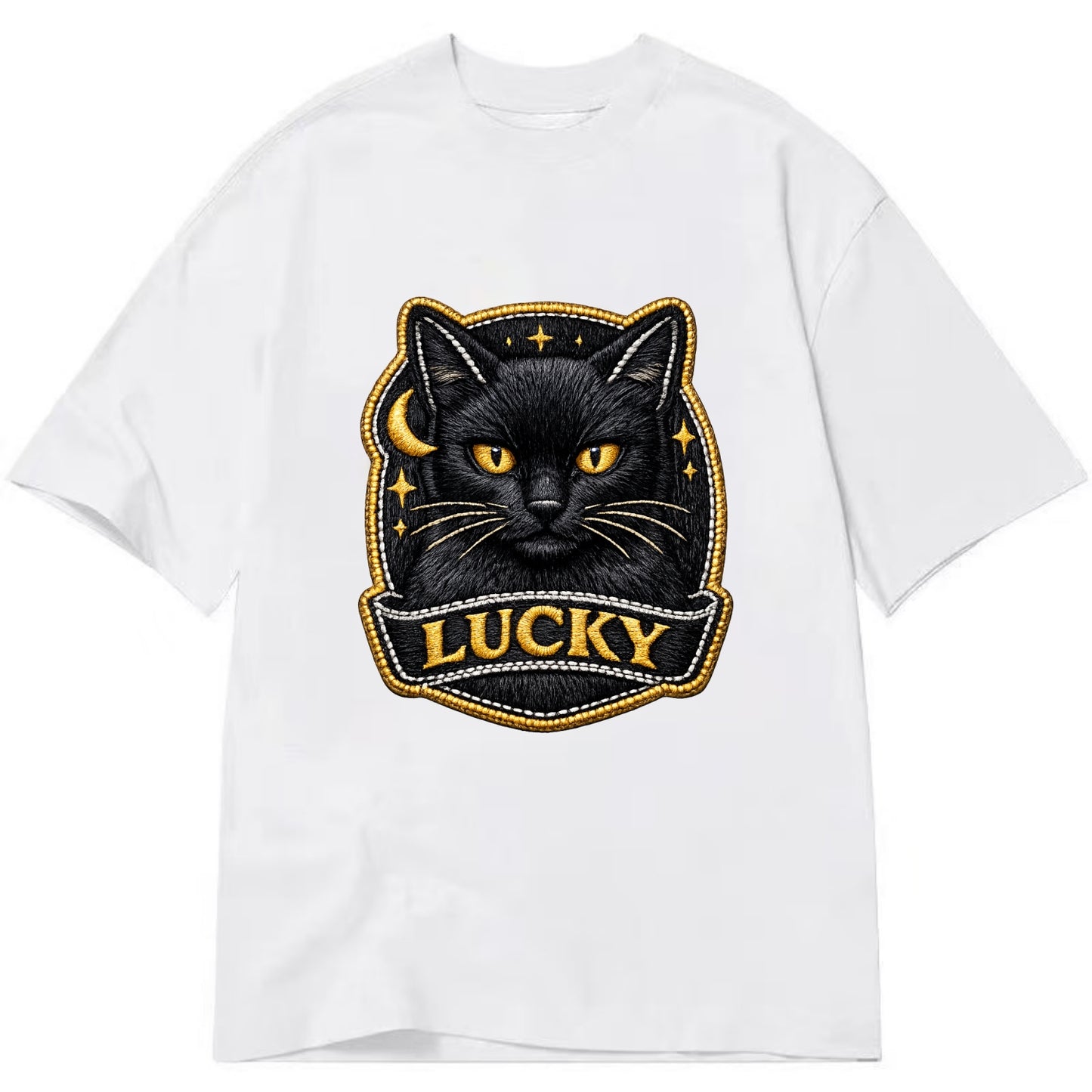 BLACK CAT LUCKY - sleek black cat with gold eyes in black , mysterious feline - Classic T-shirt - White