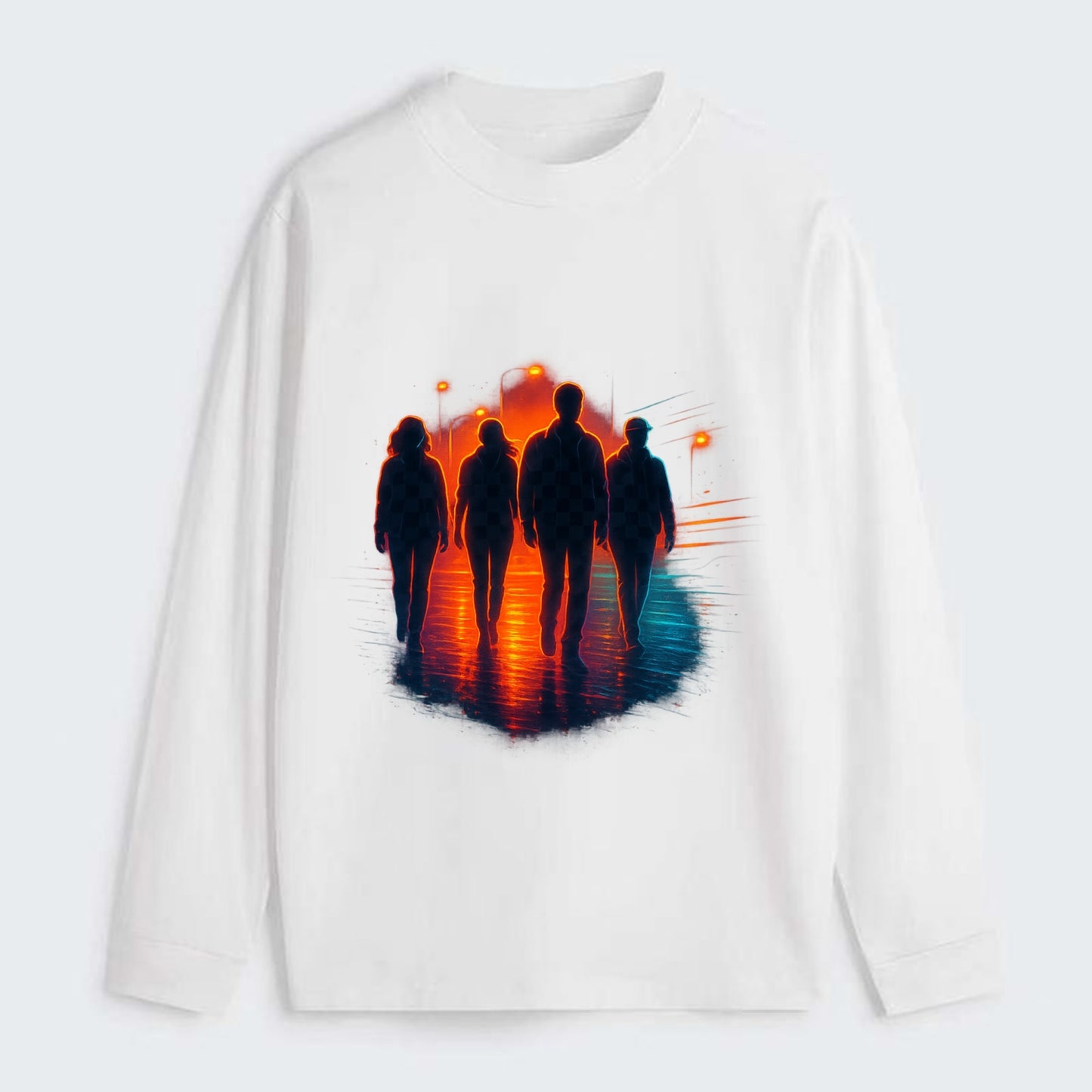 gang of silhouettes walking together at sunset by the beach - Classic Long Sleeve Shirt - White