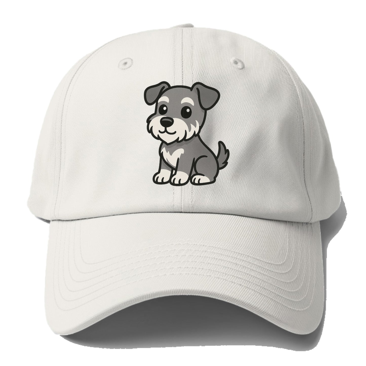 schnoodle gray and white sitting pose portrait design Hat
