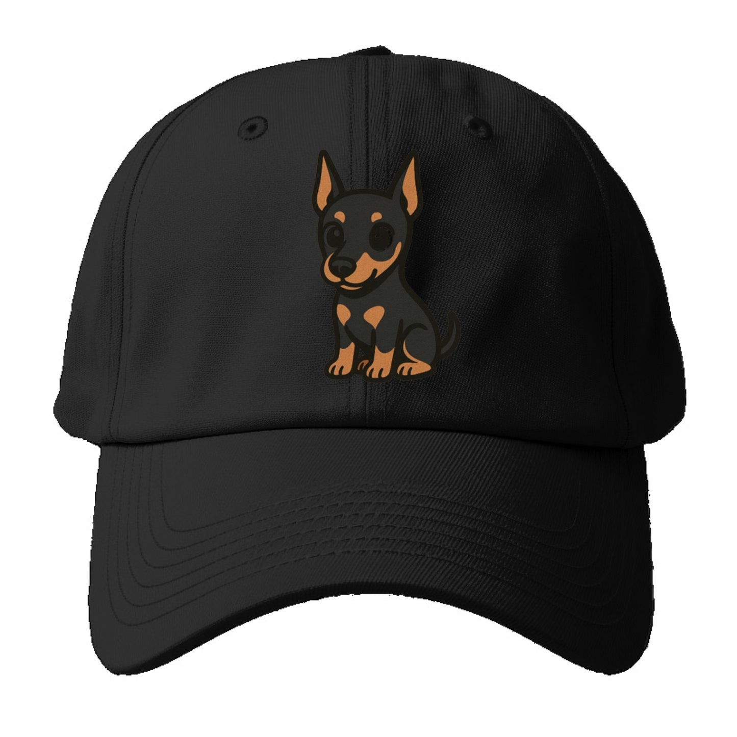 doberman black and tan sitting pose with cropped ears portrait design Hat