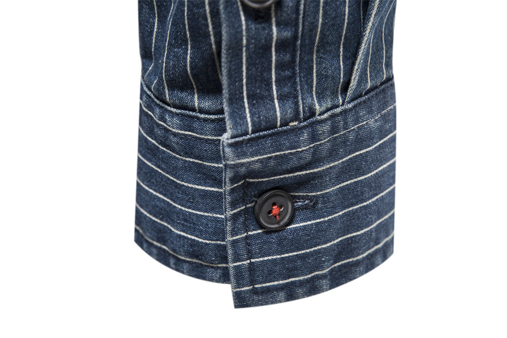Men's Washed Stripe Denim Shirt Additional Image 10