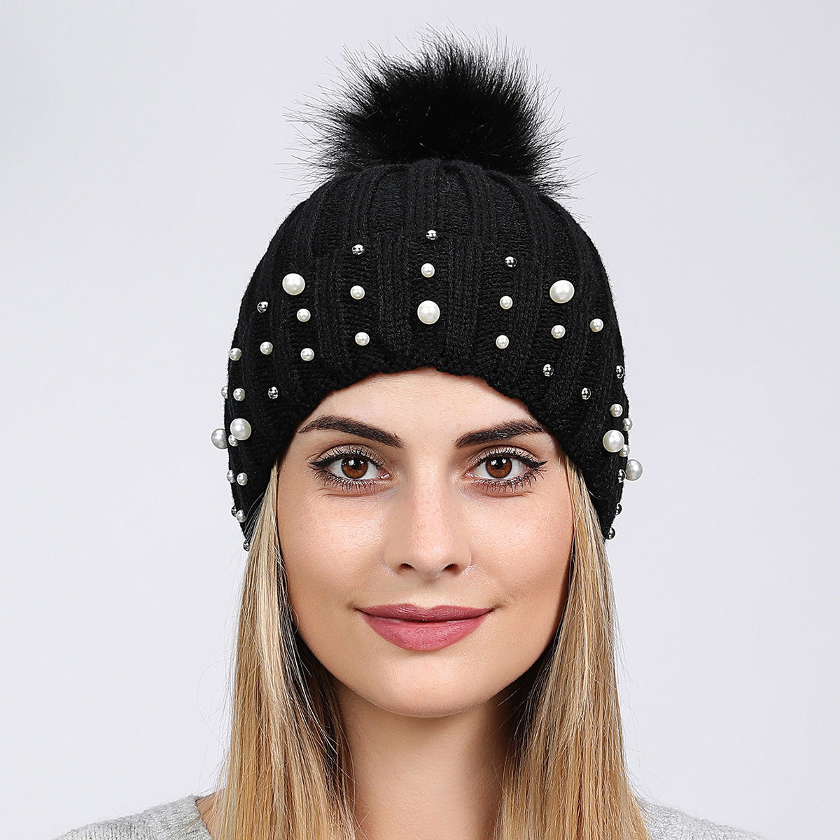 Pearl Knit Pom-Pom Beanie - Cozy Winter Hat Additional Image 10