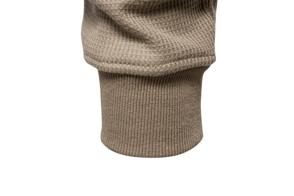 Men's Waffle Knit Baseball Collar Sweatshirt Additional Image 10