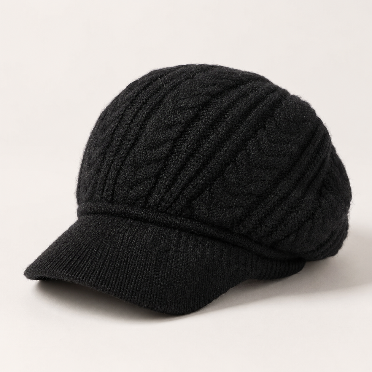 Fleece-Lined Knit Beret with Brim for Women — detail photo showing construction
