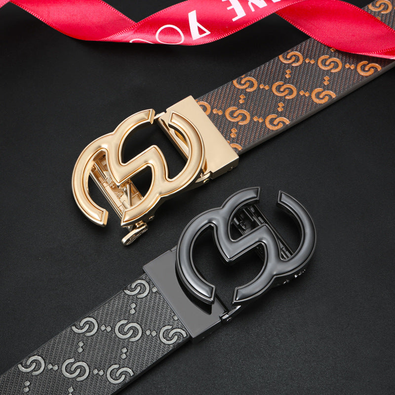 Genuine Leather Belt with Auto Buckle - Business Casual Additional Image 6