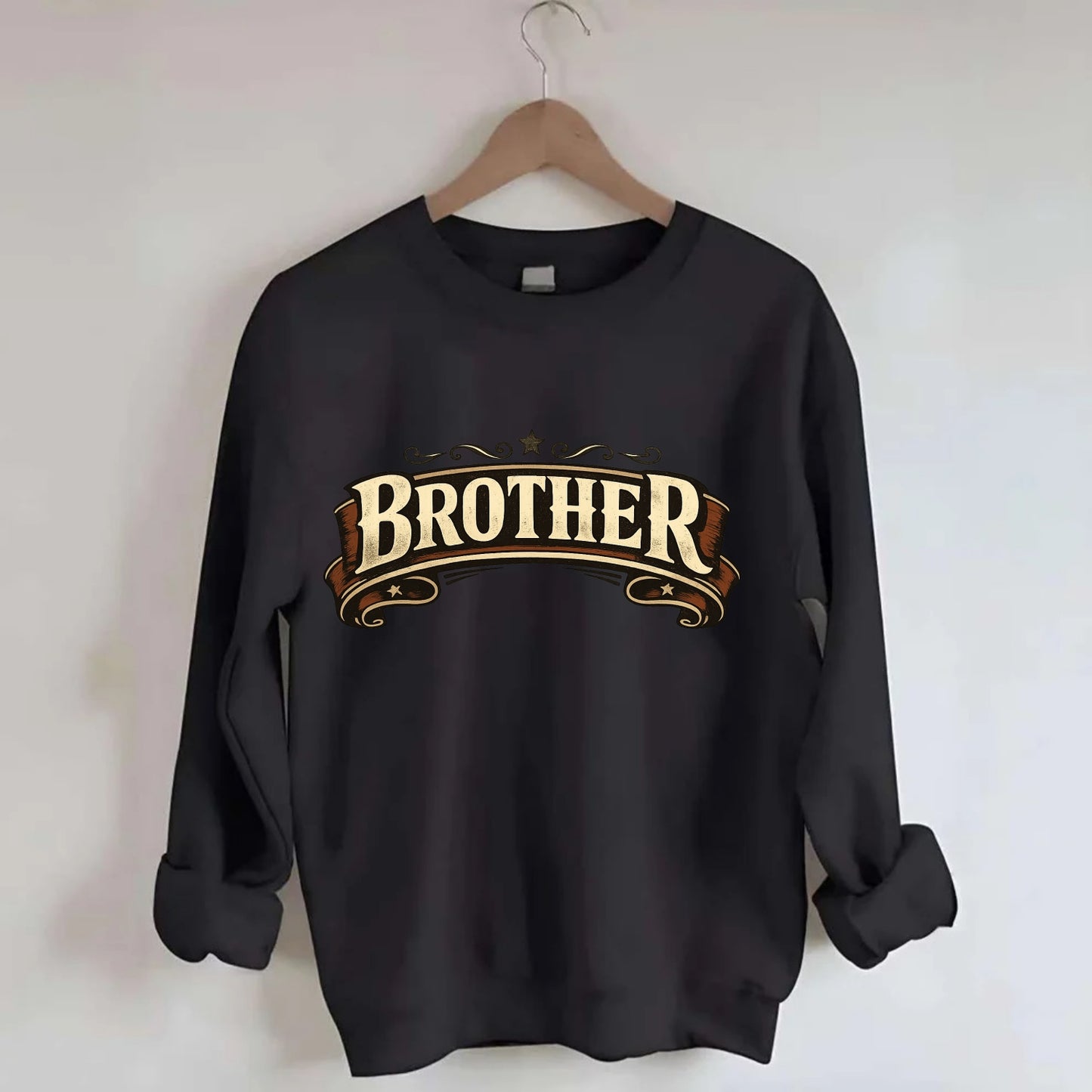 Bold typography design - "BROTHER" - male bond, brotherhood - Crewneck Sweatshirt - black