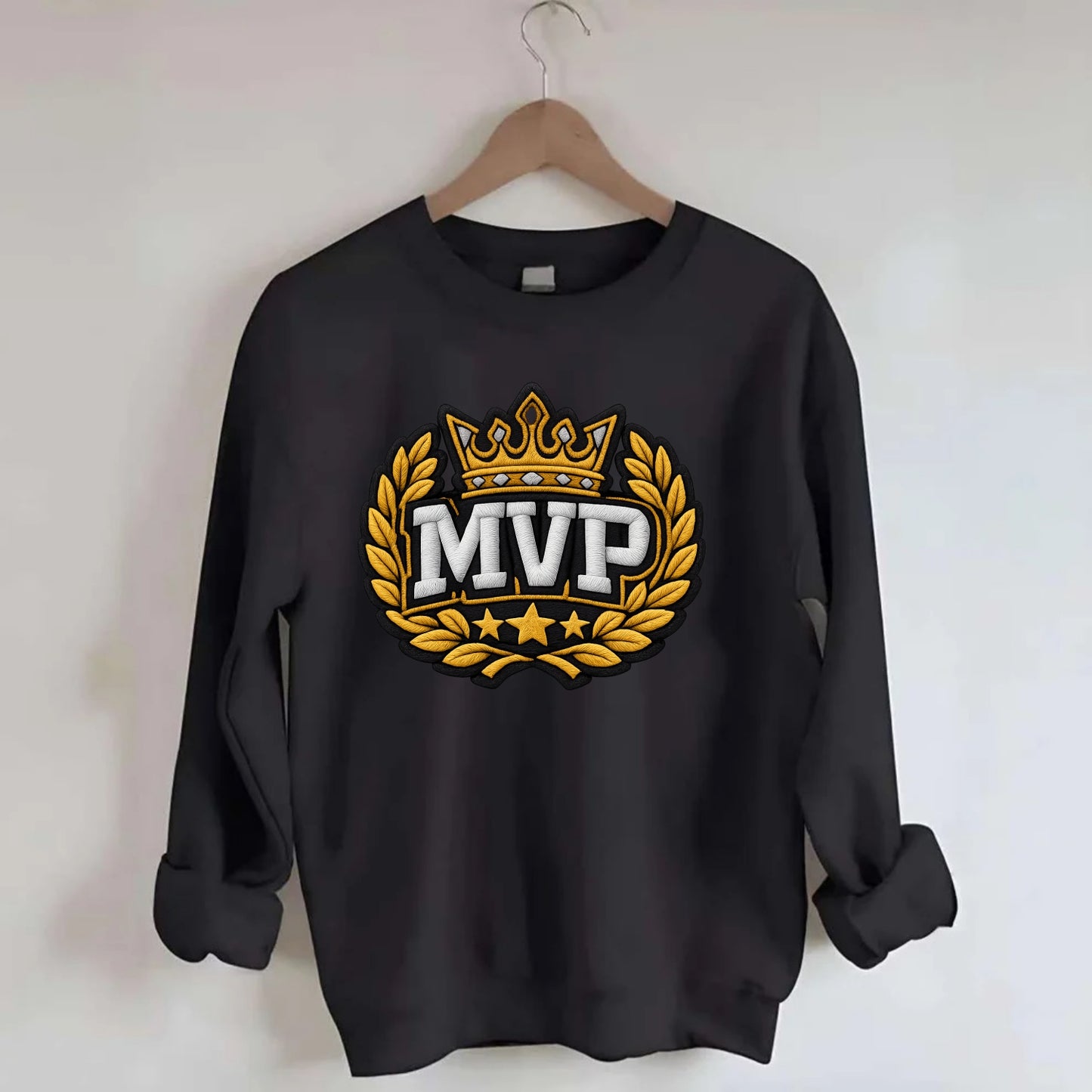 MVP CROWN - crown with laurels in gold , most valuable - Crewneck Sweatshirt - black