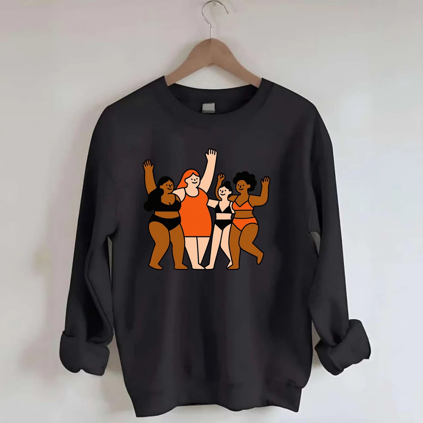 Diverse body types celebrating together - body positivity movement, all - Crewneck Sweatshirt - black