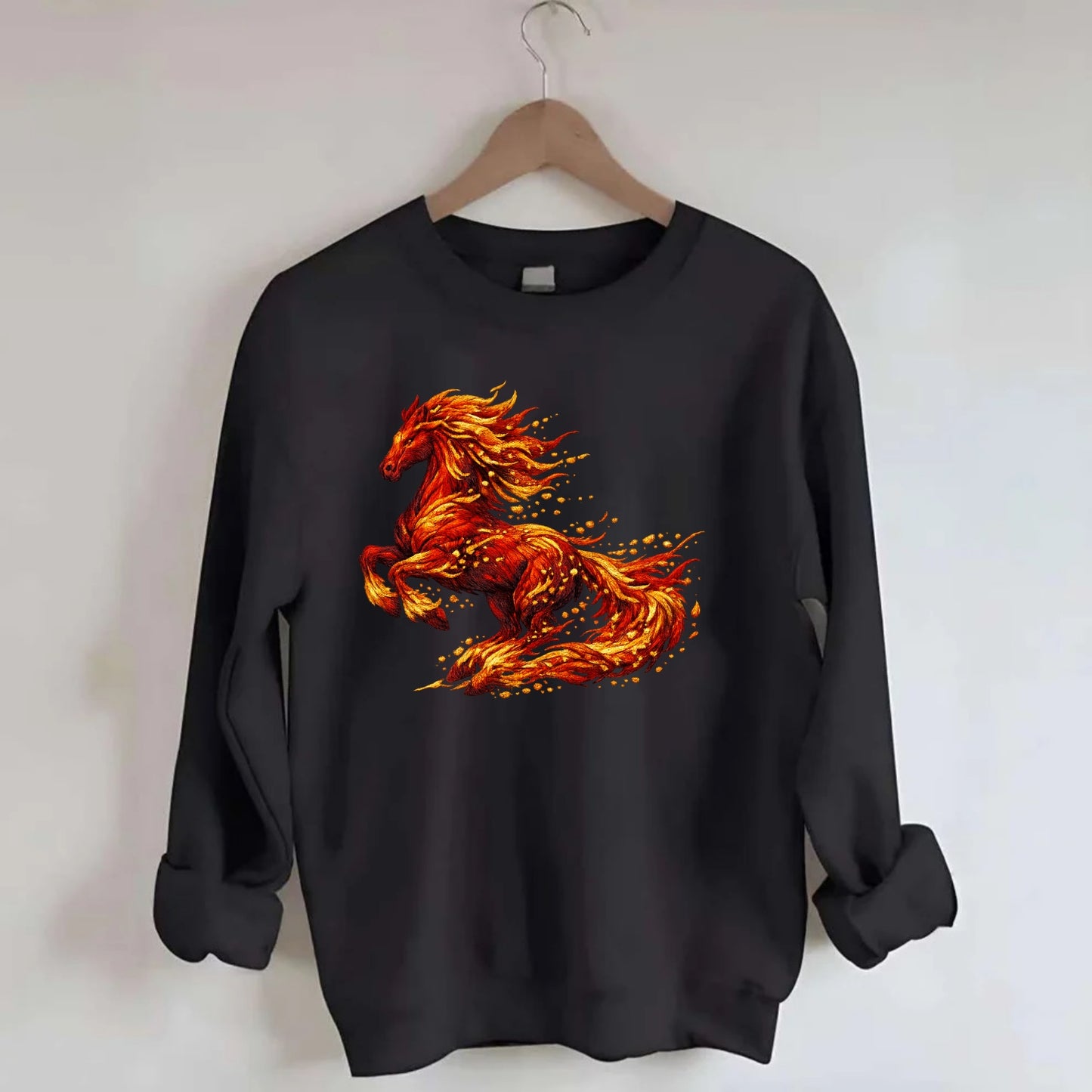 EMBER RISING | Sparks forming into horse shape | Particles of fire | Energy - Crewneck Sweatshirt - black