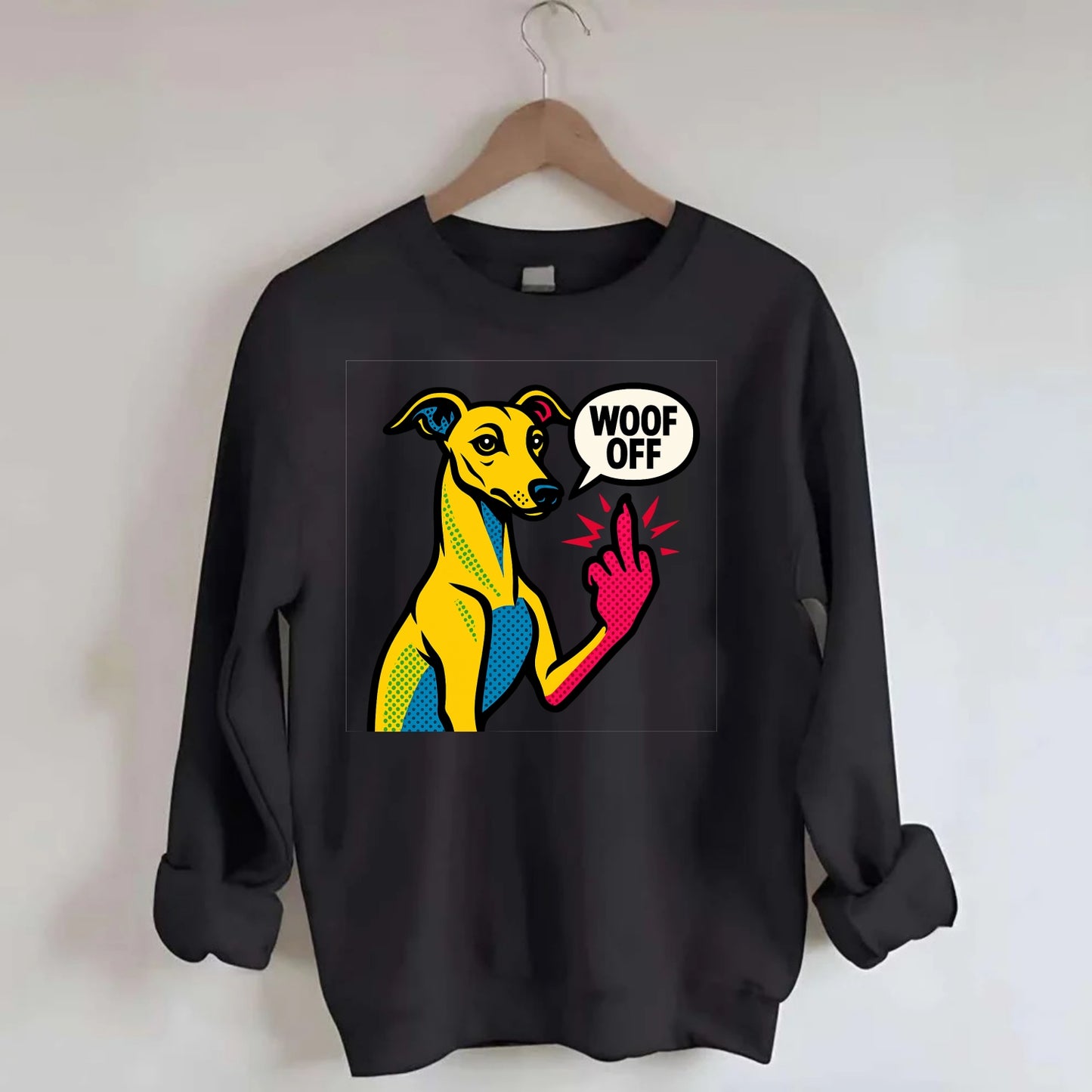 Whippet sleek athletic greyhound-like, elegant long paw giving sass - Crewneck Sweatshirt - black