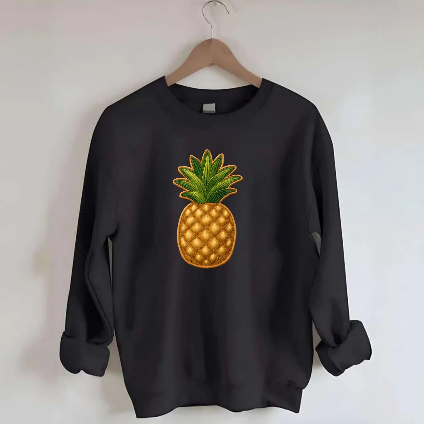 PINEAPPLE CROWN - tropical fruit in yellow and green , hospitality - Crewneck Sweatshirt - black
