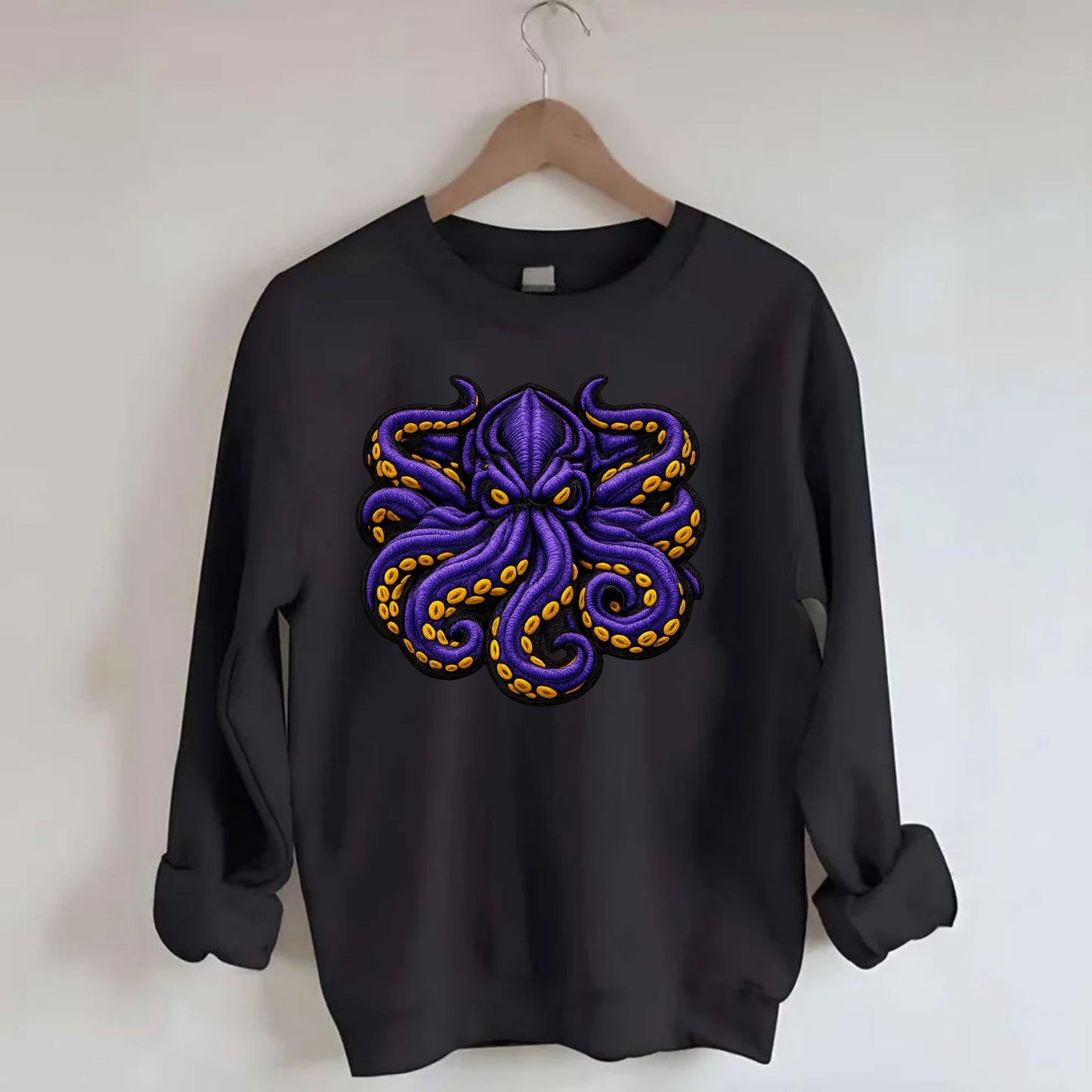 KRAKEN TENTACLES - sea monster in purple and black , deep sea - Crewneck Sweatshirt - black