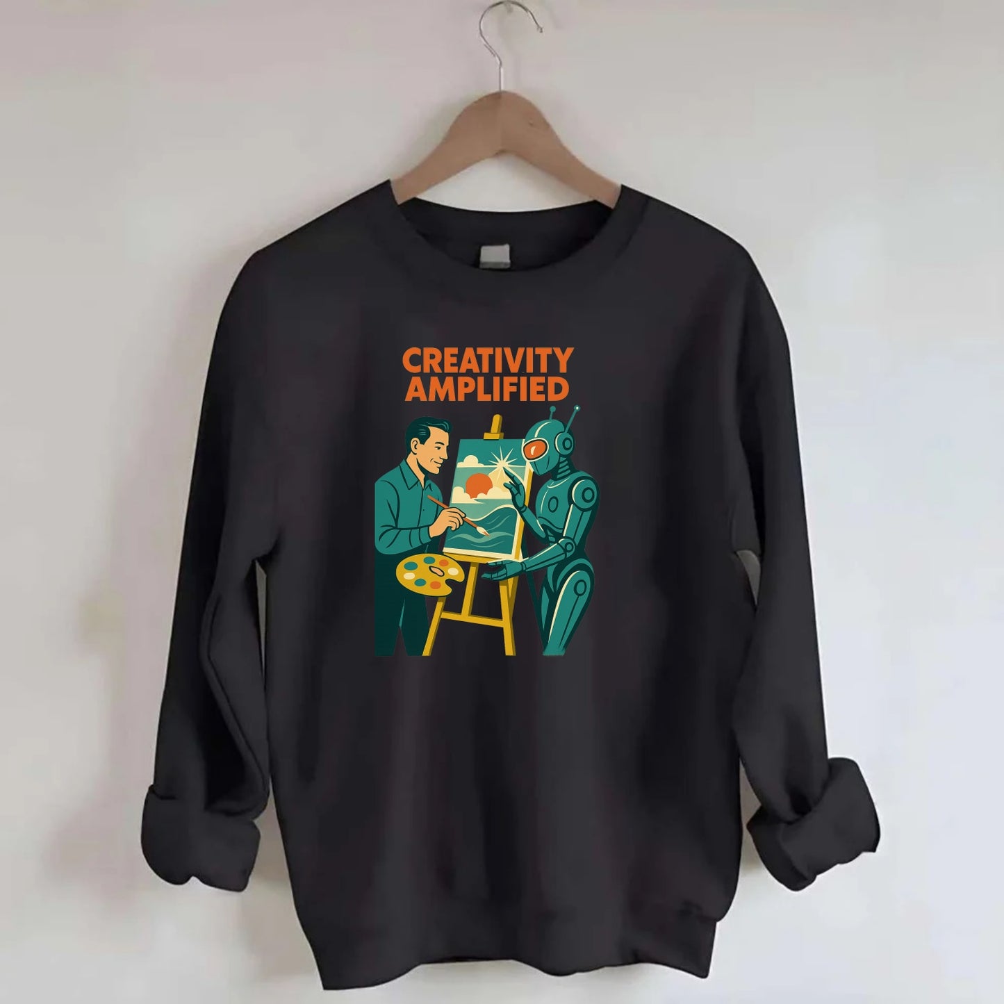 Artist and AI creating beautiful masterpiece together - "Creativity - Crewneck Sweatshirt - black