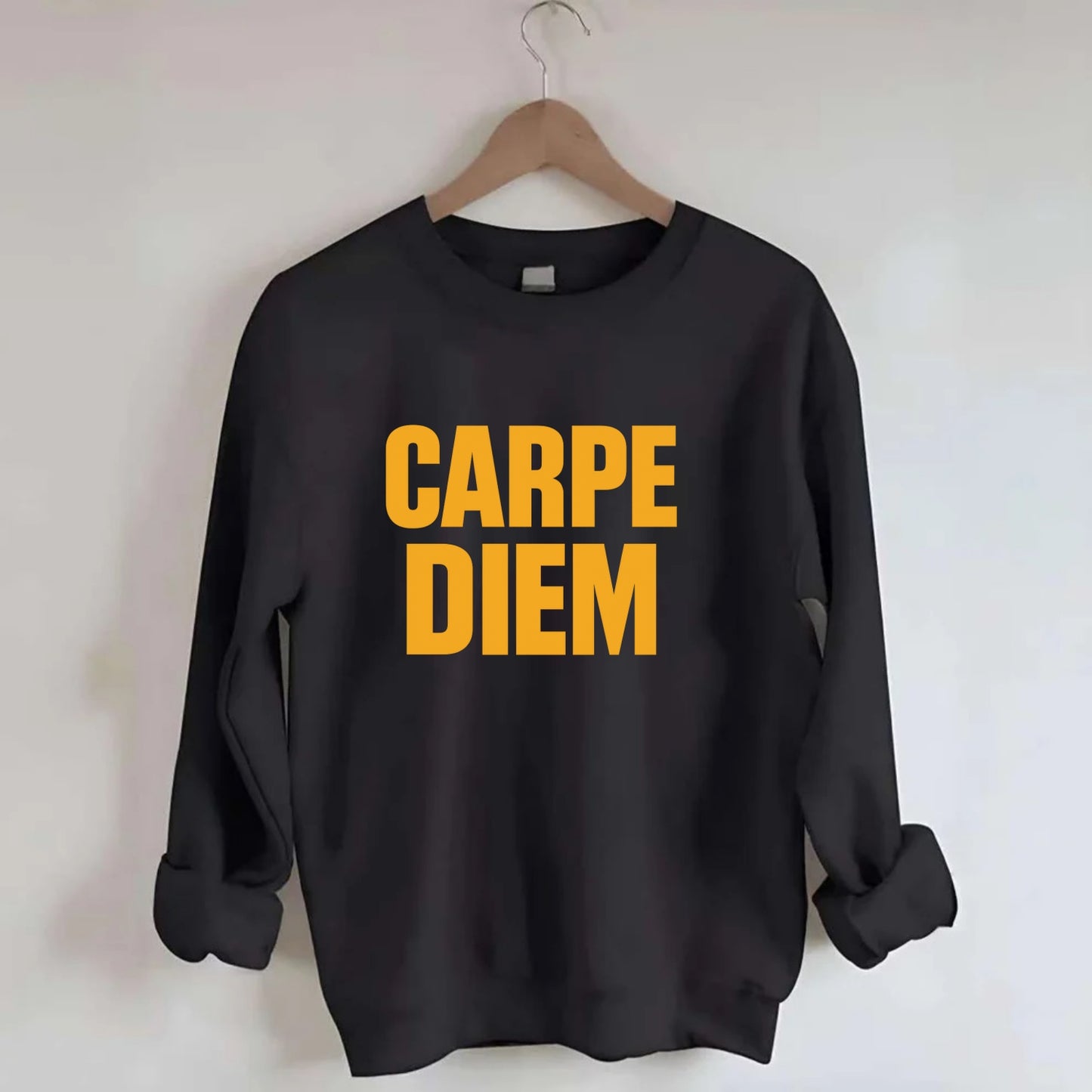 Bold typography design - "CARPE DIEM" - seize the day - Crewneck Sweatshirt - black