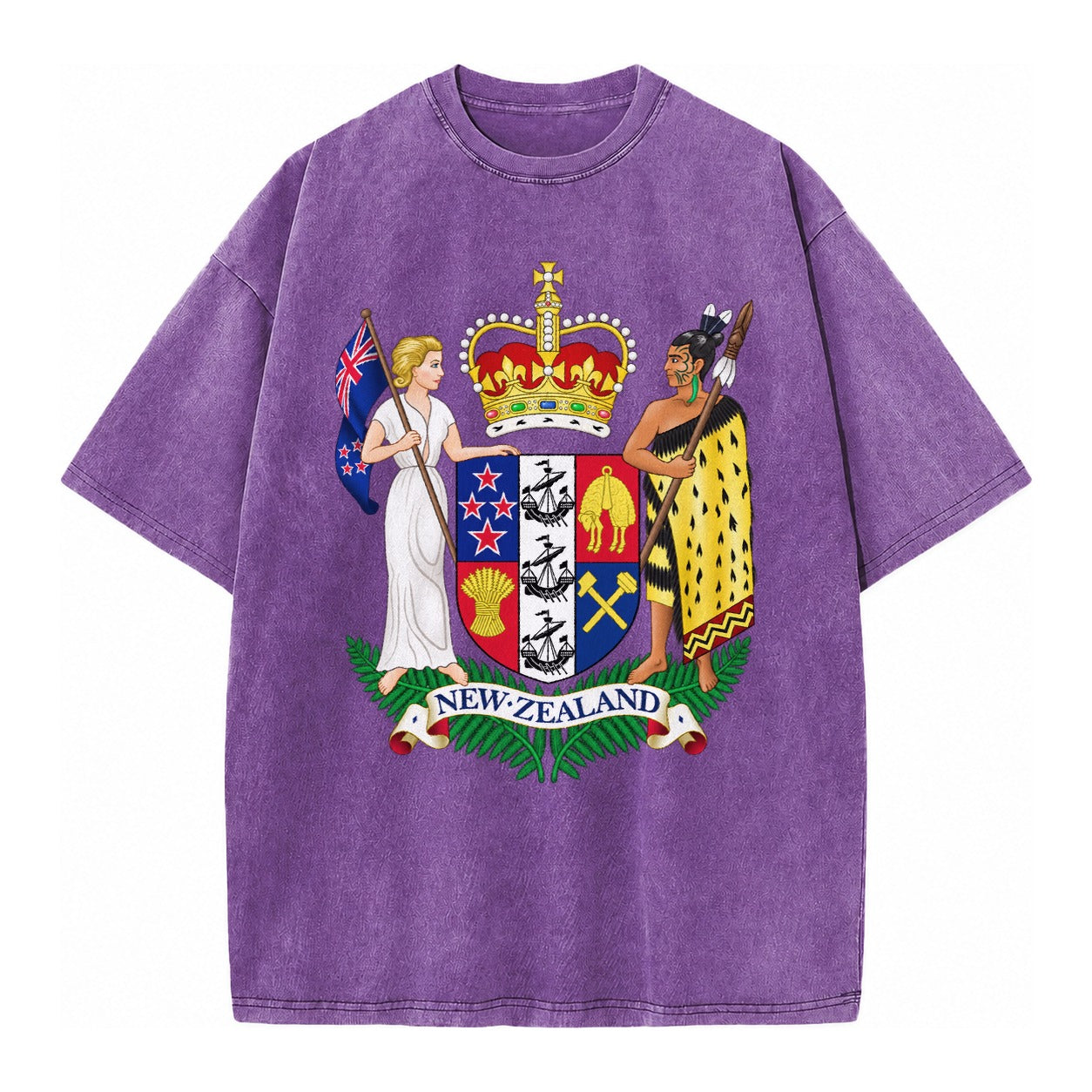 Coat Of Arms Of New Zealand - Vintage T-shirt – Purple