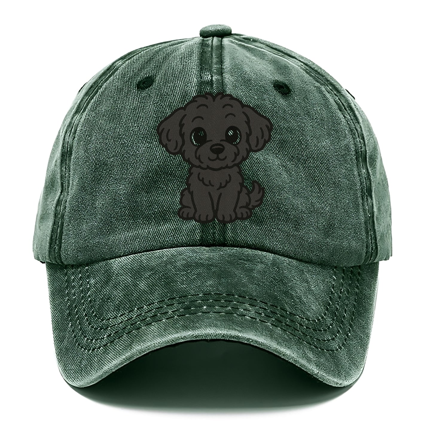 black maltipoo black curly sitting pose portrait design Hat