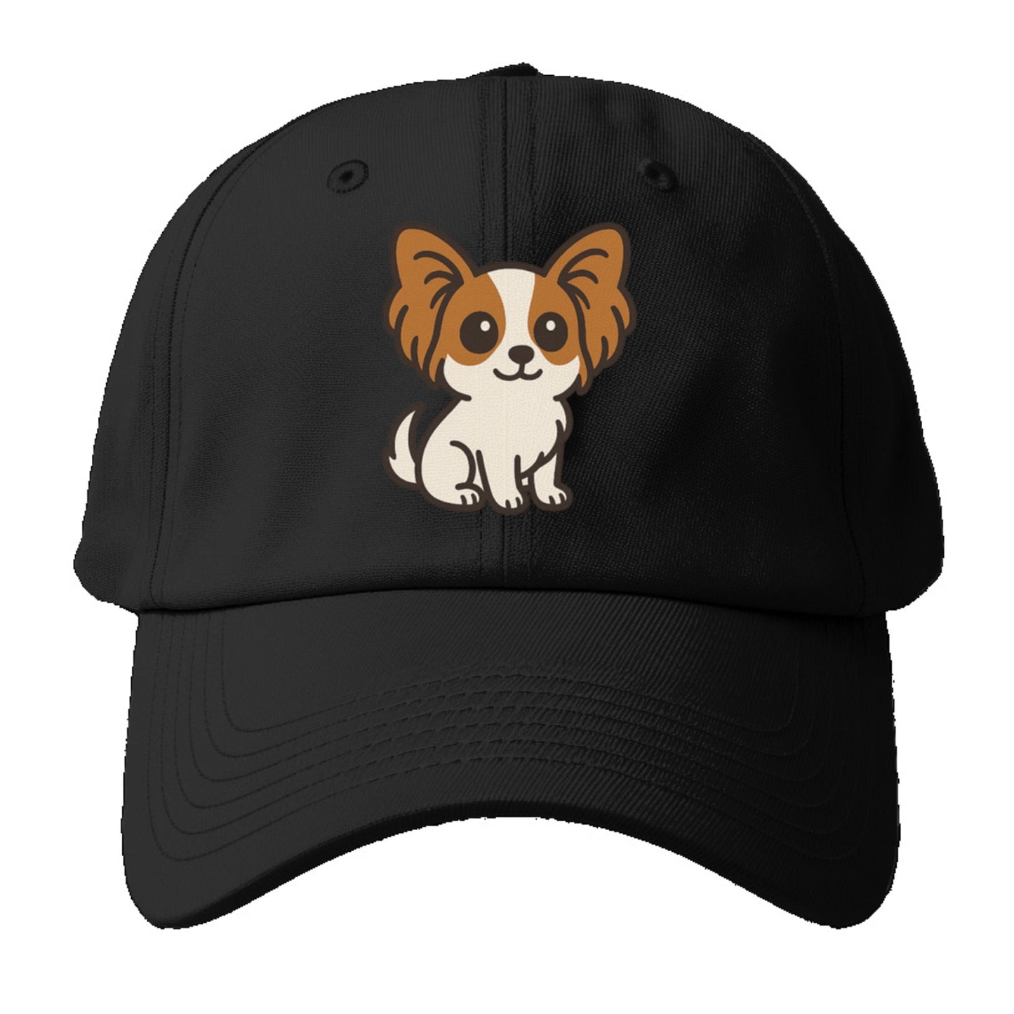 papillon white with brown ears sitting pose portrait design Hat