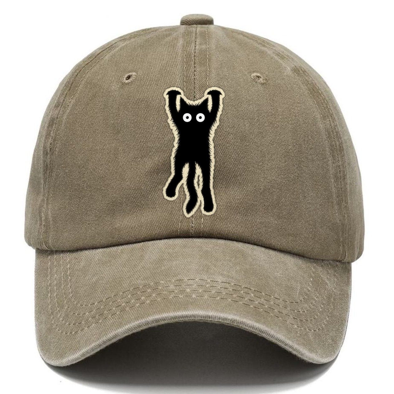 Dangling Startled Black Cat Classic Cap – Warm Sand