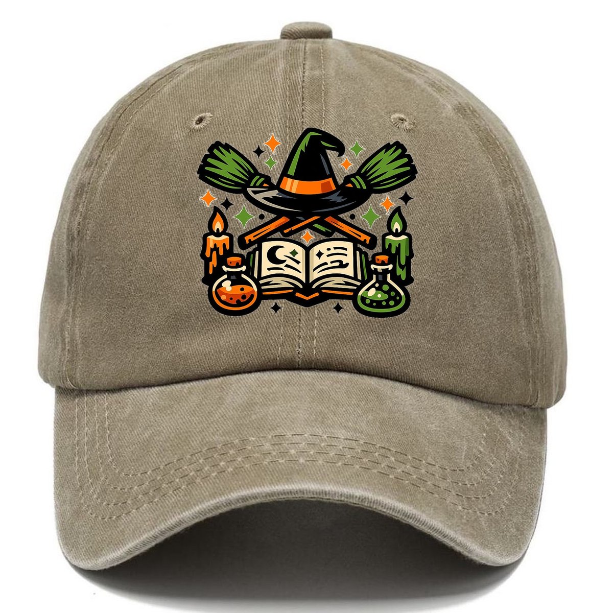 Witch Spellbook Crossed Brooms Classic Cap – Warm Sand