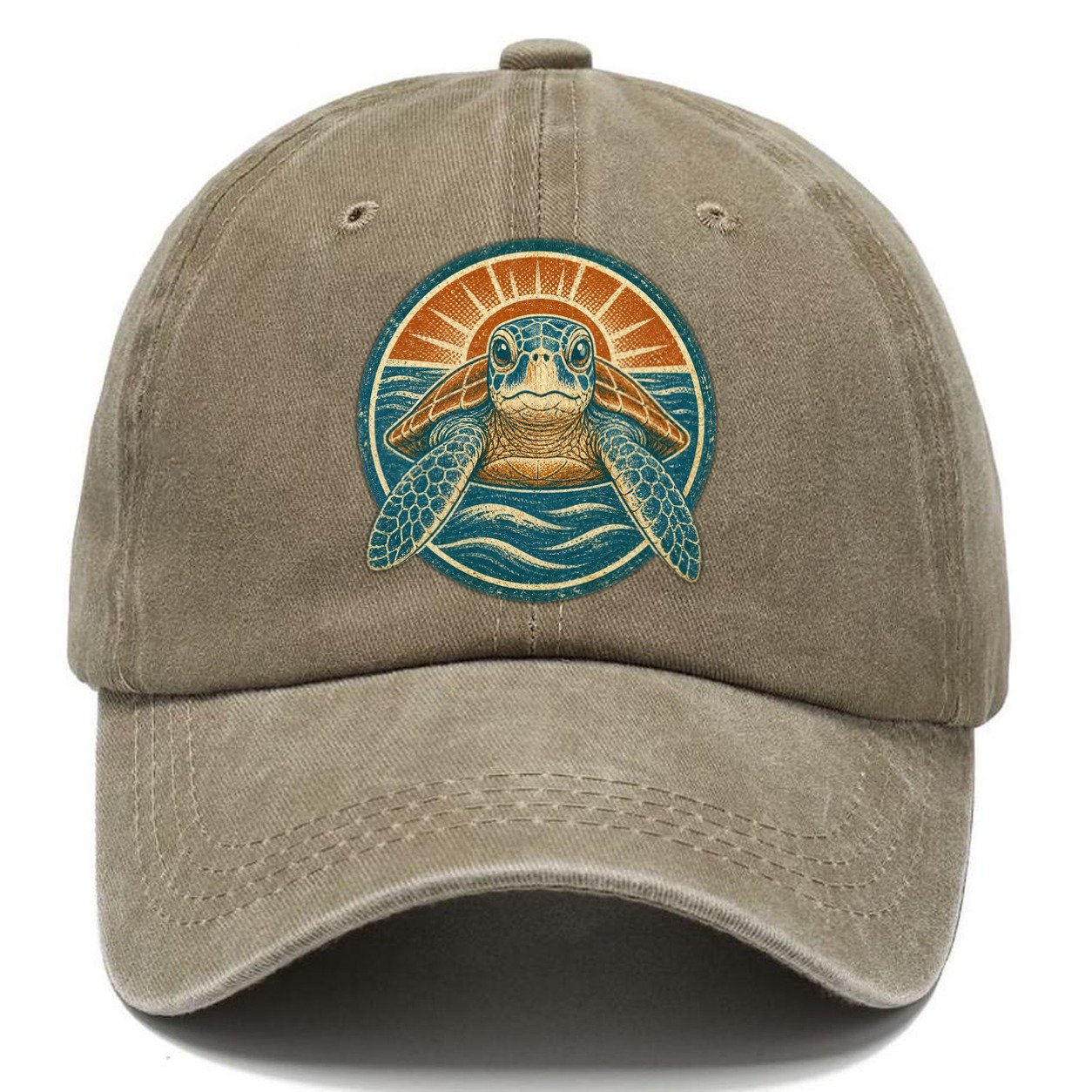 Vintage Sea Turtle Sunrise Classic Cap – Warm Sand