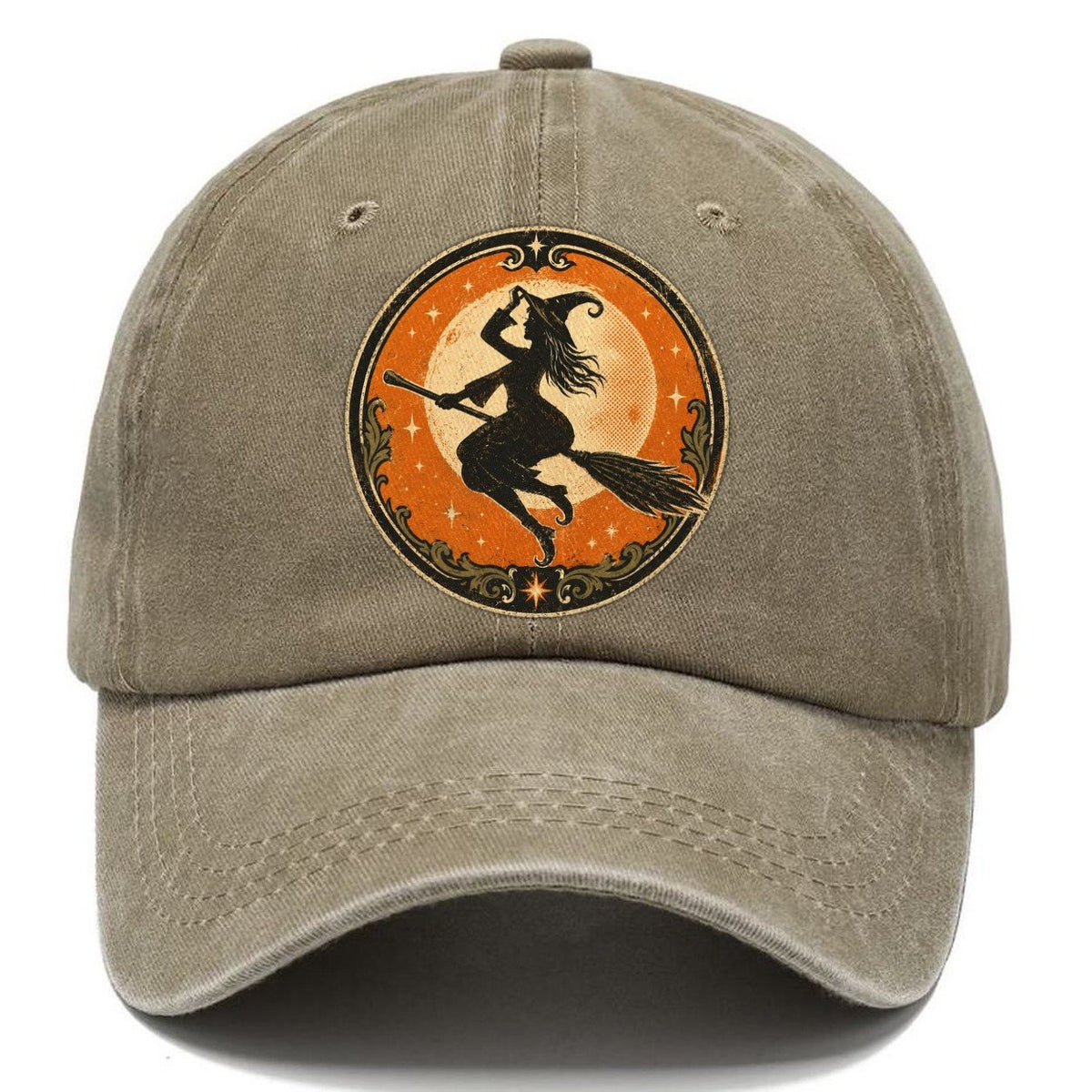 Vintage Moonlit Witch Emblem Classic Cap – Warm Sand