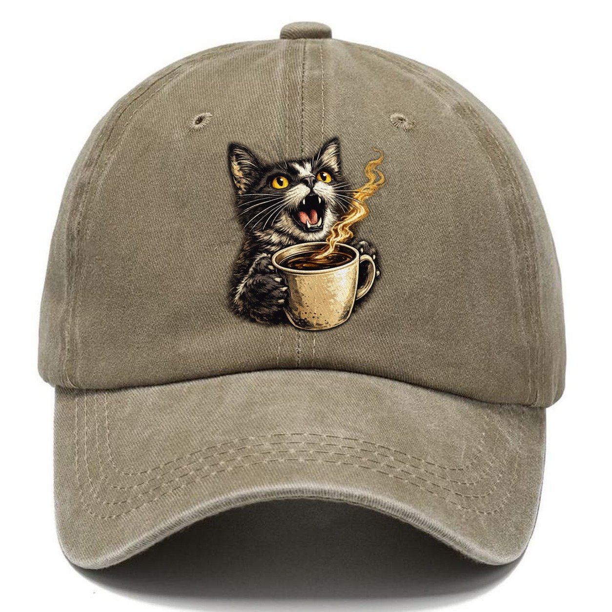 Premium Caffeinated Black Cat Classic Cap – Warm Sand