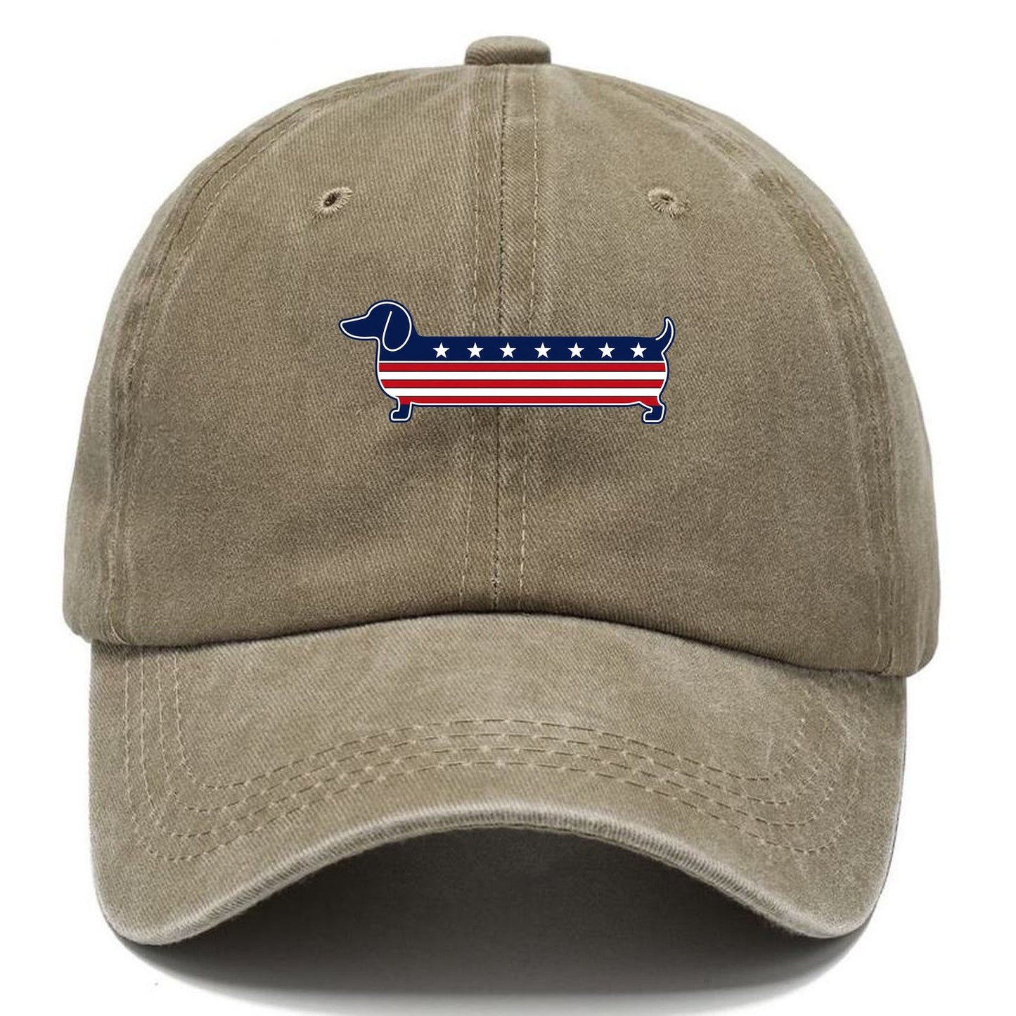 Patriotic Dachshund Flag Stripe Classic Cap – Warm Sand