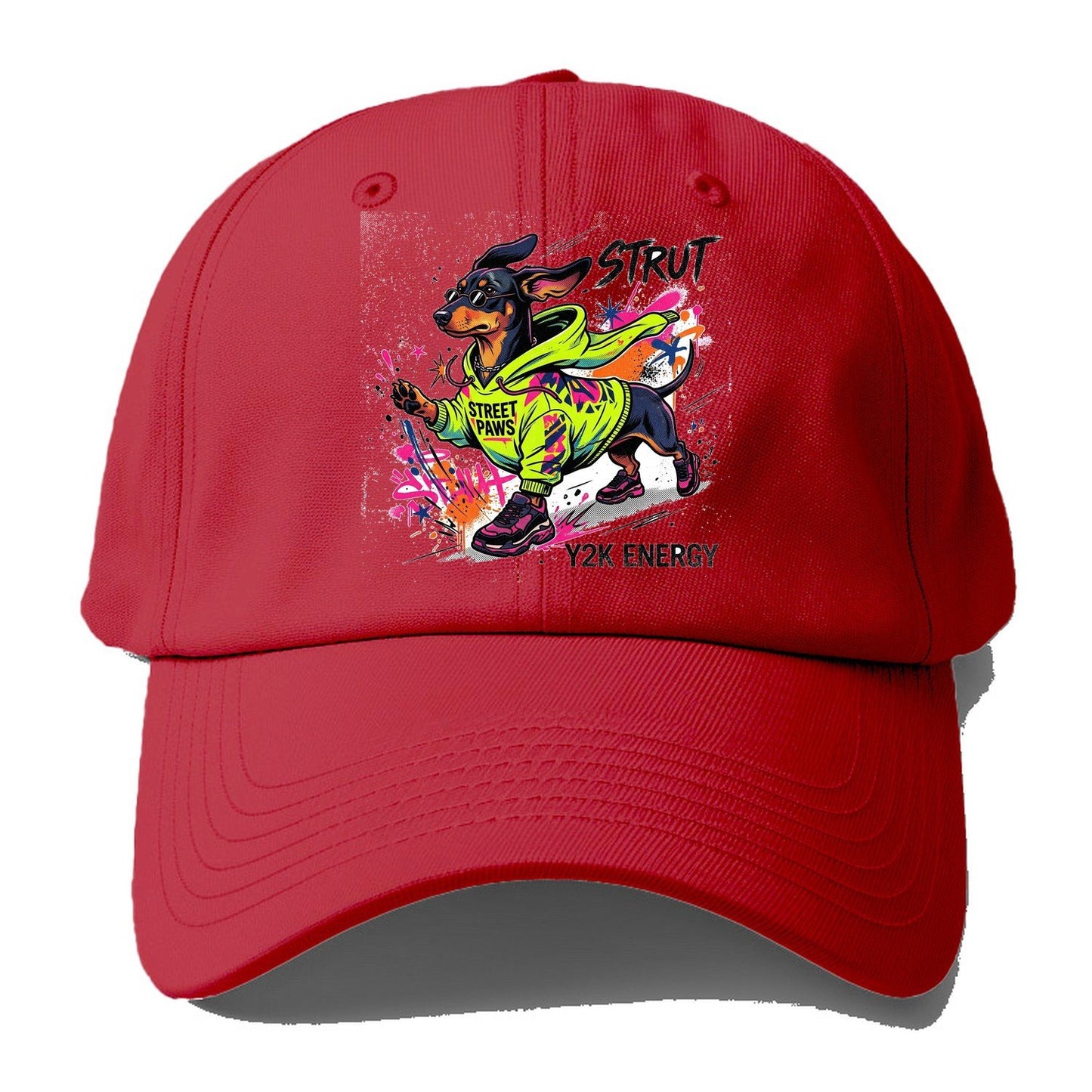 Strut Street Paws Y2K Energy Baseball Cap – Red