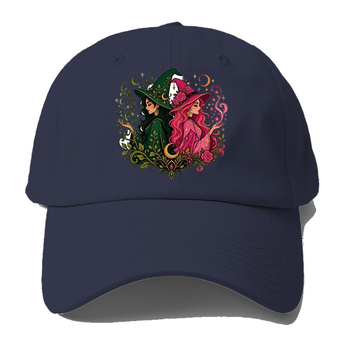 Dual Witch Botanical Moon Baseball Cap – Twilight Navy