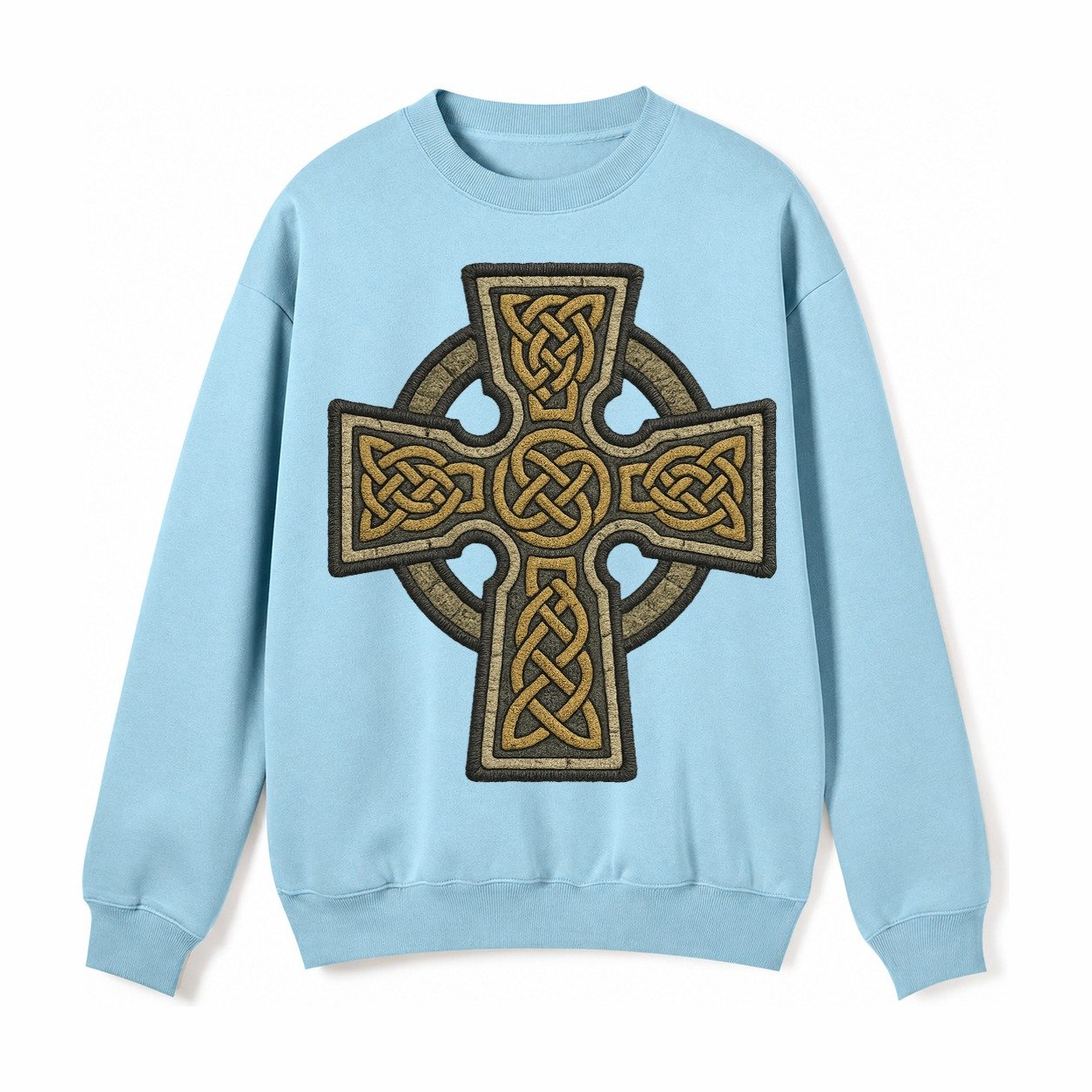 Celtic Cross Fleece Sweatshirt – Light Blue