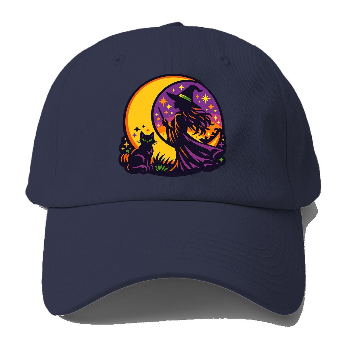 Moonlit Witch Cat Baseball Cap – Twilight Navy