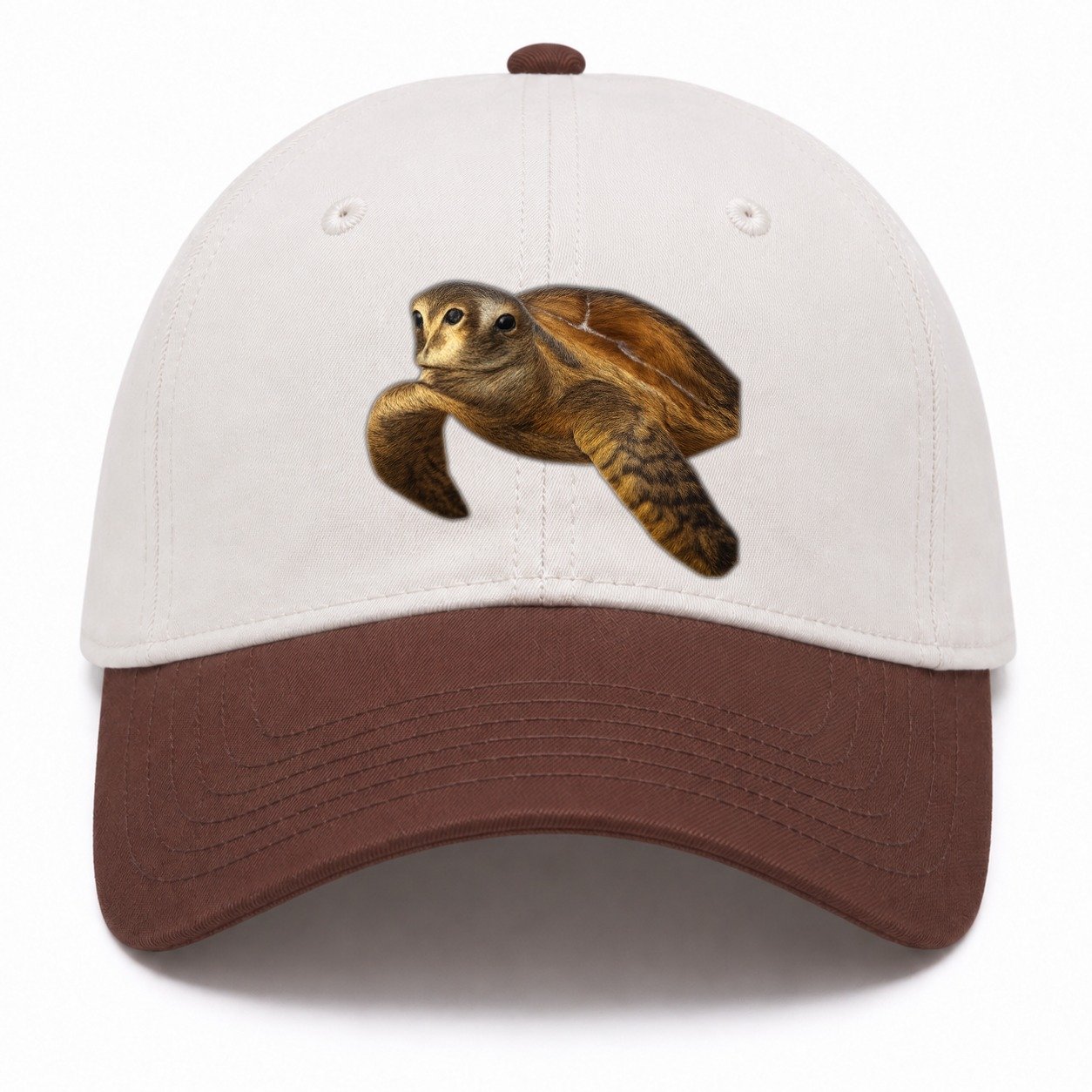 Sea Turtle Portrait Design Two Tone Cap – Brown