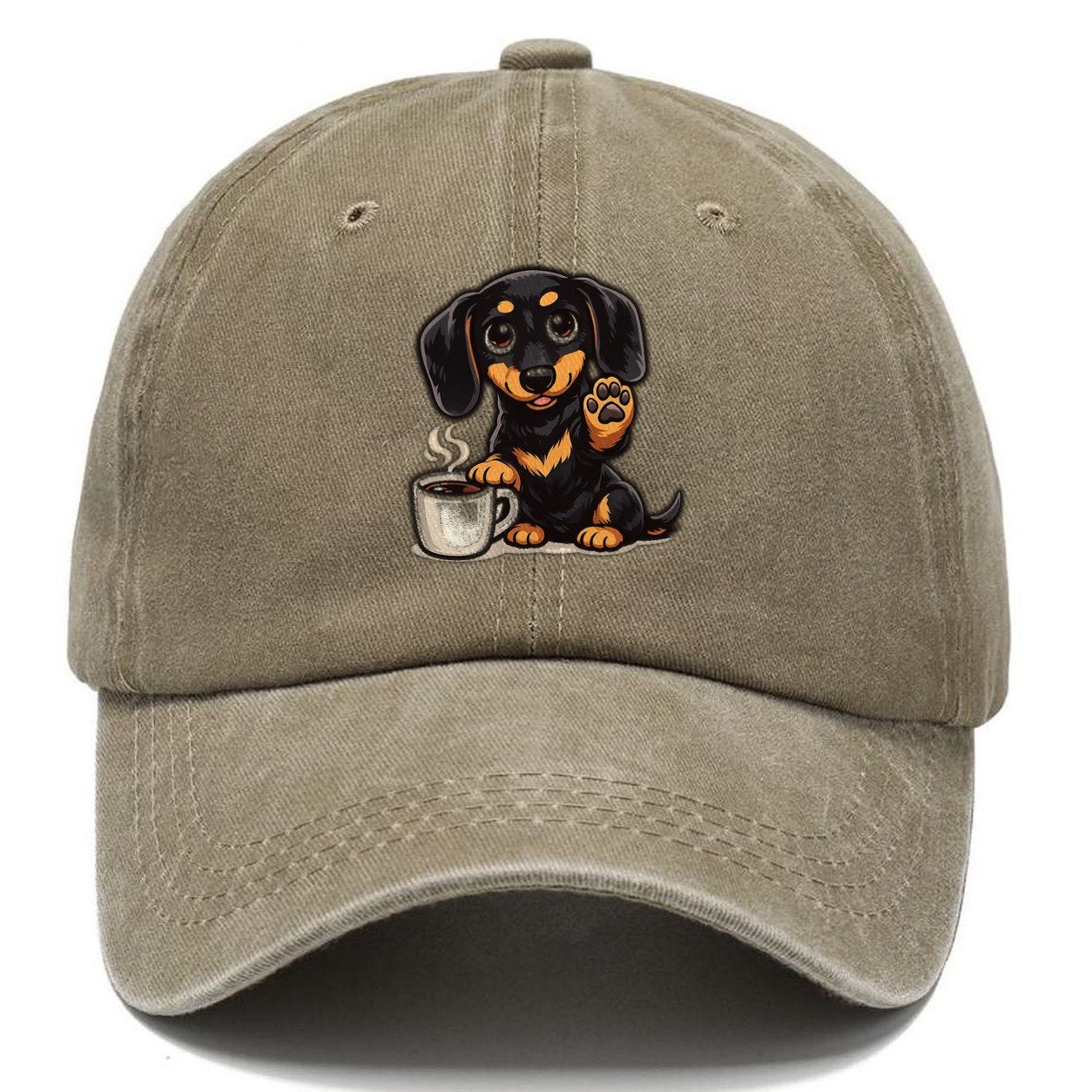Dachshund Guarding Morning Coffee Classic Cap – Warm Sand