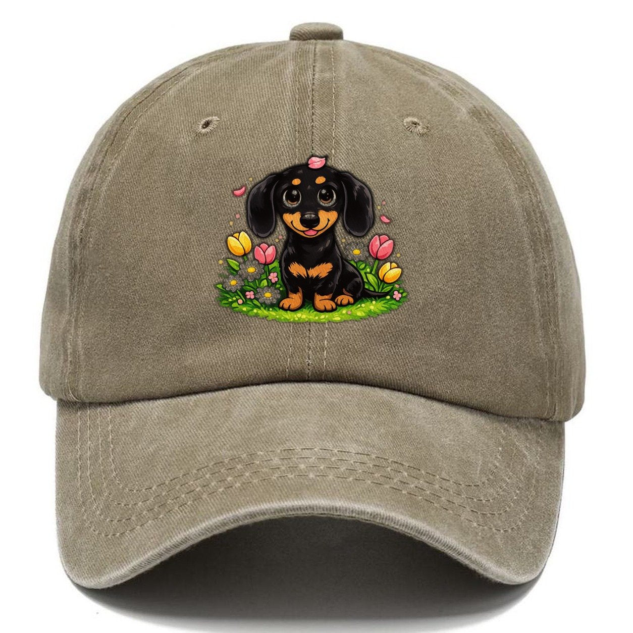 Dachshund Spring Flowers Classic Cap – Warm Sand