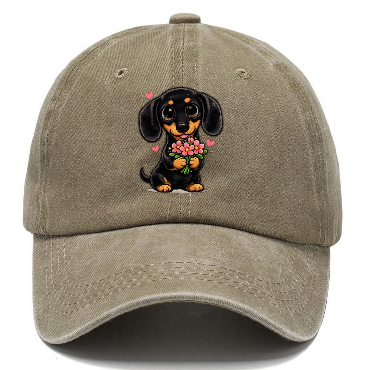 Dachshund Flower Bouquet Classic Cap – Warm Sand