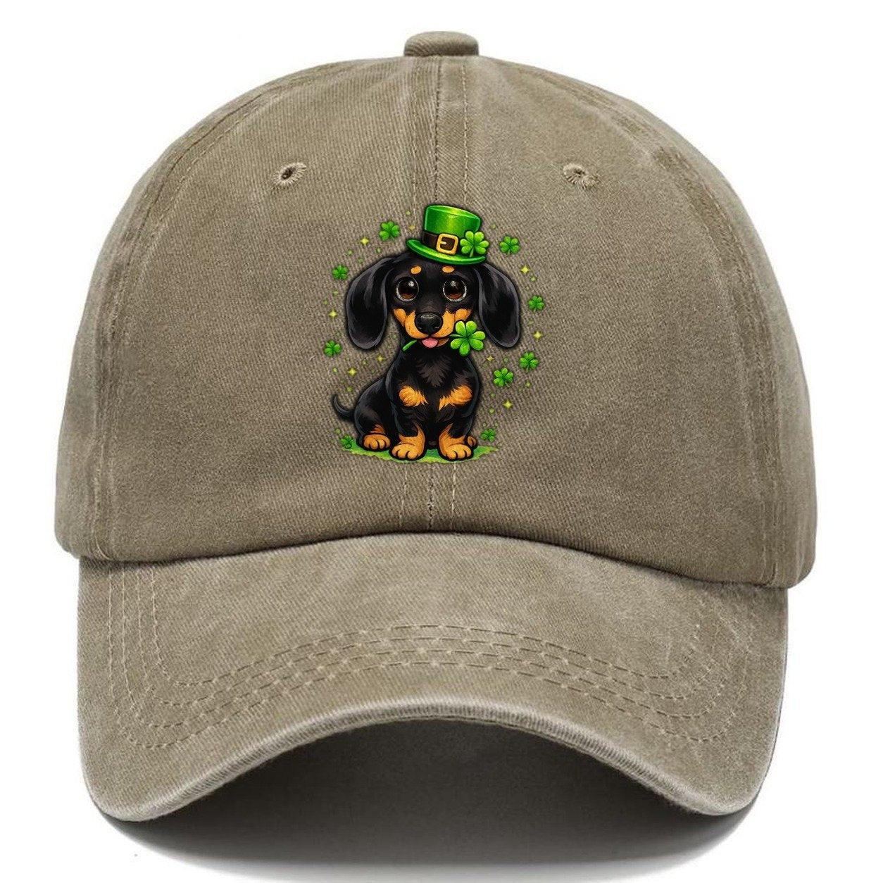 Leprechaun Dachshund Clover Classic Cap – Warm Sand