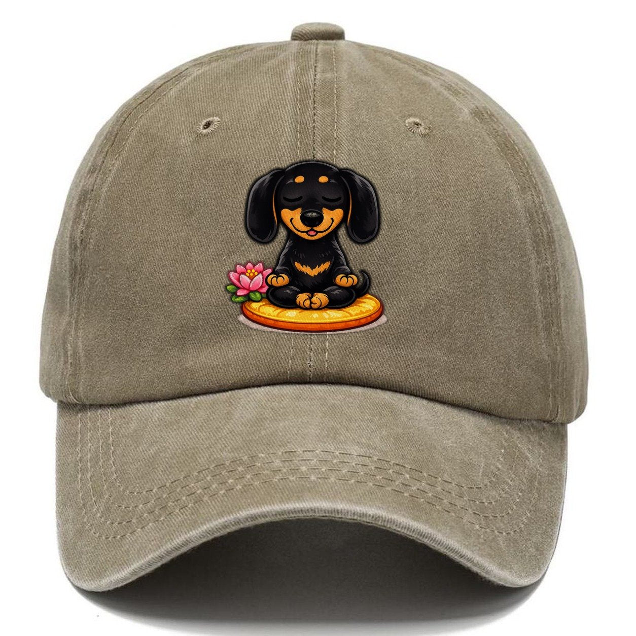 Meditating Dachshund Cushion Classic Cap – Warm Sand