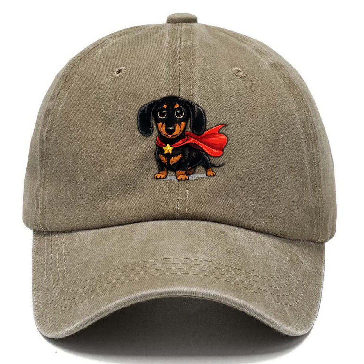 Dachshund Superhero Cape Classic Cap – Warm Sand