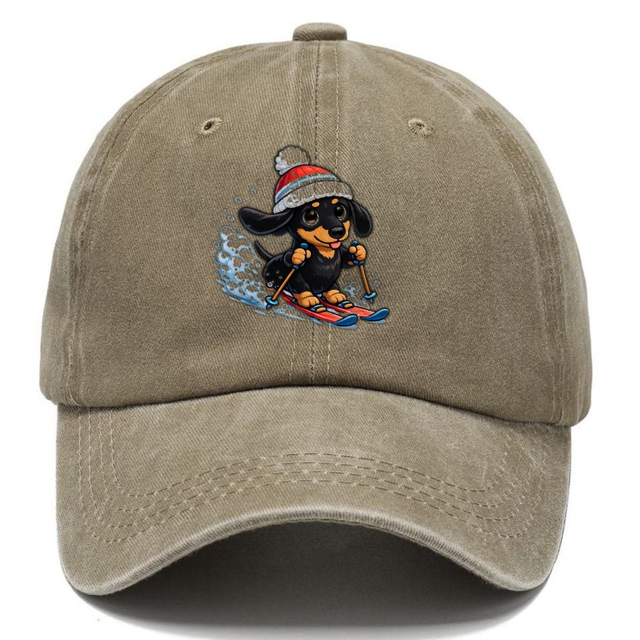 Skiing Dachshund Slopes Classic Cap – Warm Sand
