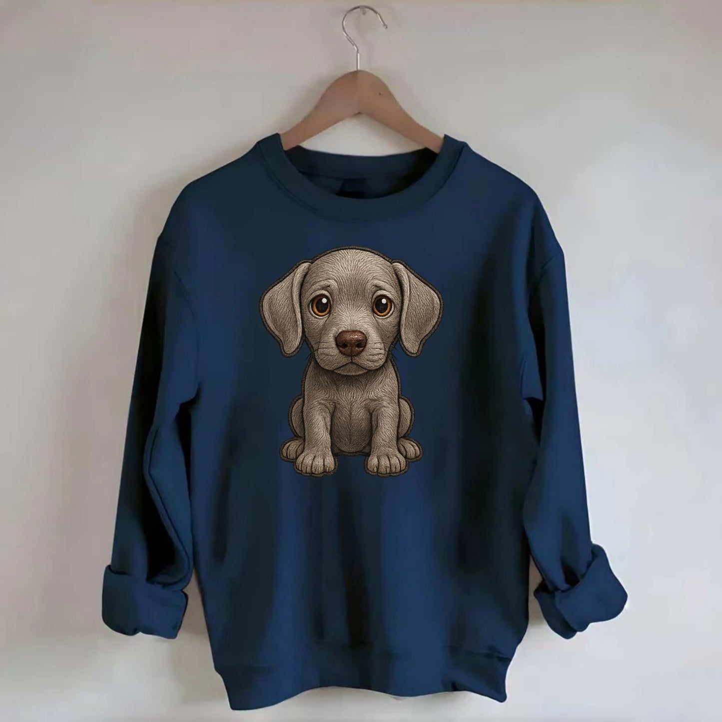 Baby Weimaraner Puppy - silver-gray coat, amber eyes, sleek body, - Crewneck Sweatshirt - navy