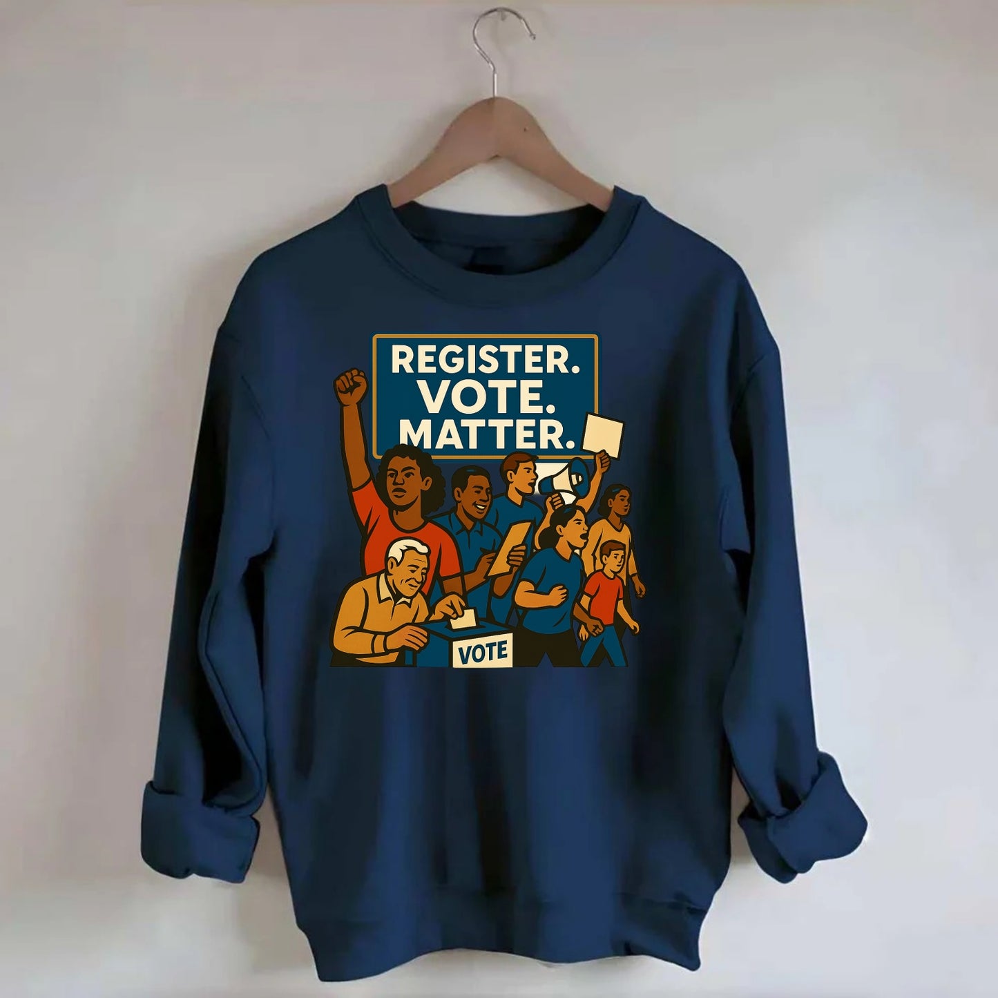 Voter registration drive bringing community together - "Register. Vote. - Crewneck Sweatshirt - navy