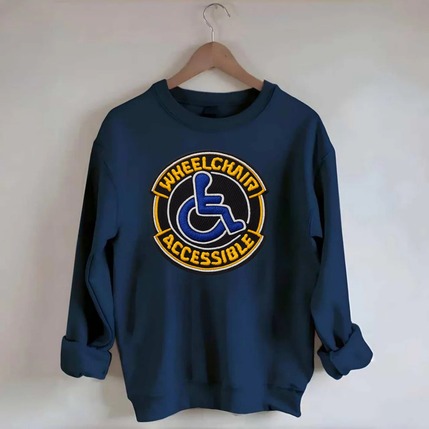 WHEELCHAIR ACCESSIBLE - accessibility symbol in blue , inclusion - Crewneck Sweatshirt - navy