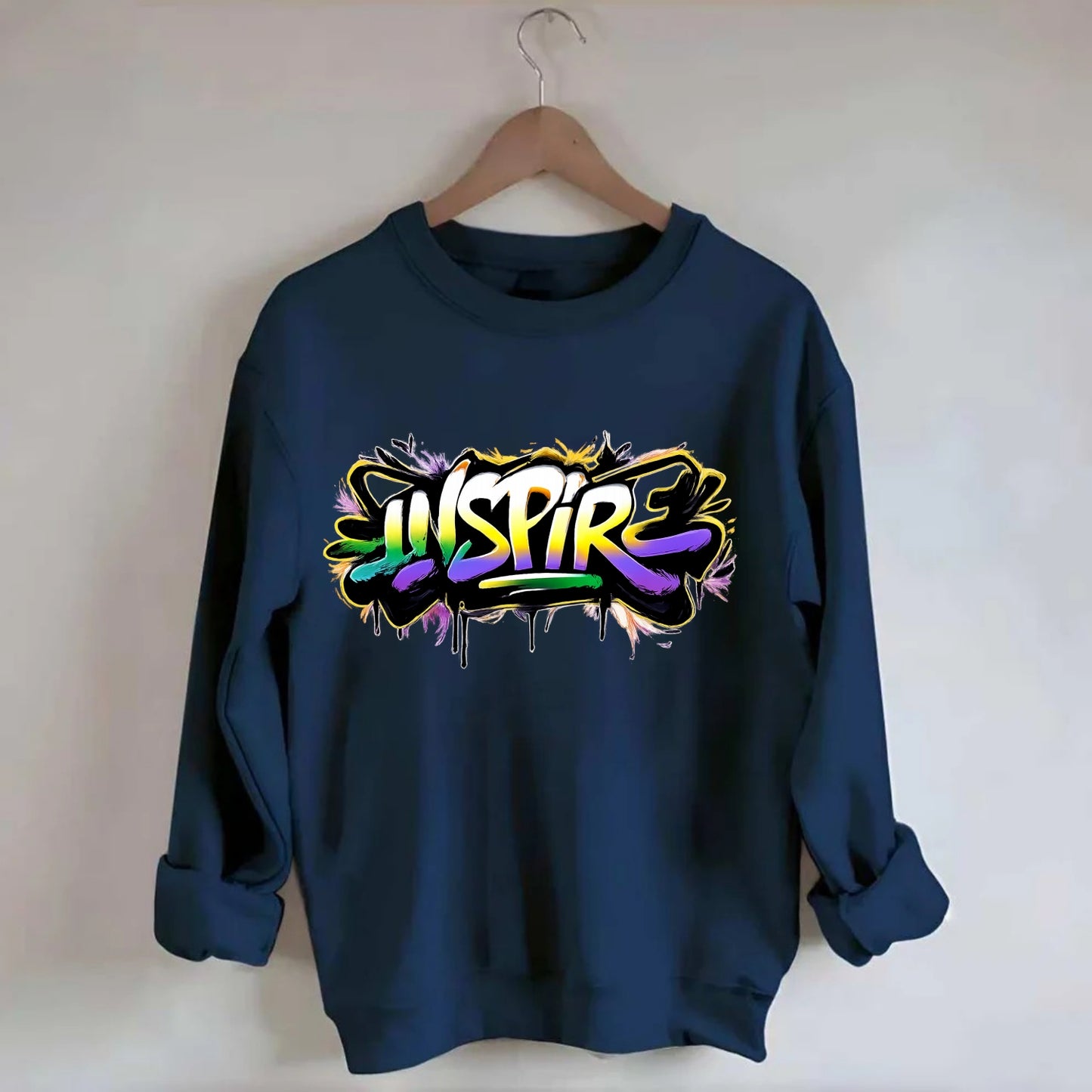 Bold typography design - "INSPIRE" - motivating others, being the spark - Crewneck Sweatshirt - navy