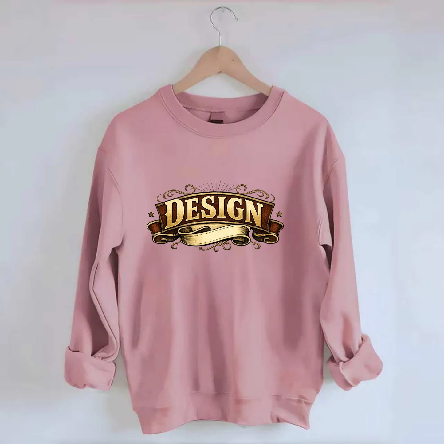 Bold typography design - "DESIGN" - intentional creation, aesthetic planning - Crewneck Sweatshirt - pink