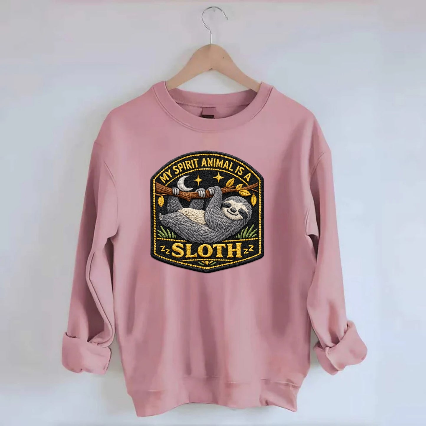 MY SPIRIT ANIMAL IS A SLOTH - lazy sloth in gray , slow life - Crewneck Sweatshirt - pink