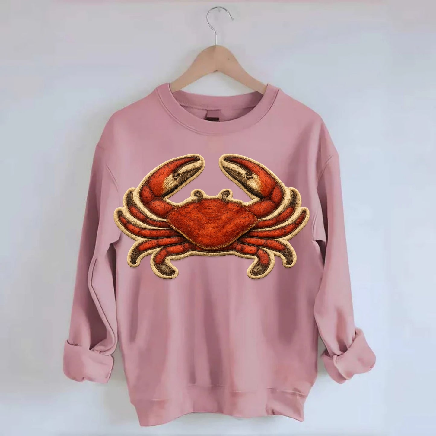 CRAB CLAWS - red crab in scarlet and orange , seafood - Crewneck Sweatshirt - pink