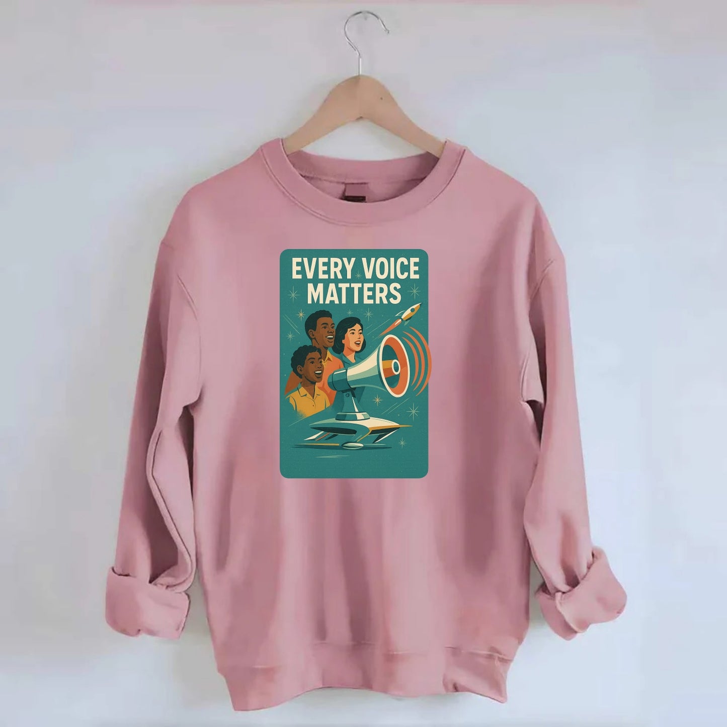 Diverse voices being heard and amplified - "Every Voice Matters" - inclusive - Crewneck Sweatshirt - pink