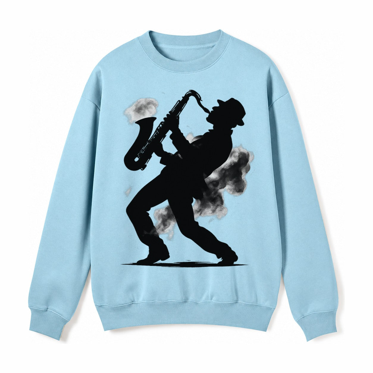Saxophonist Playing Jazz In Smoky Room Fleece Sweatshirt – light-blue
