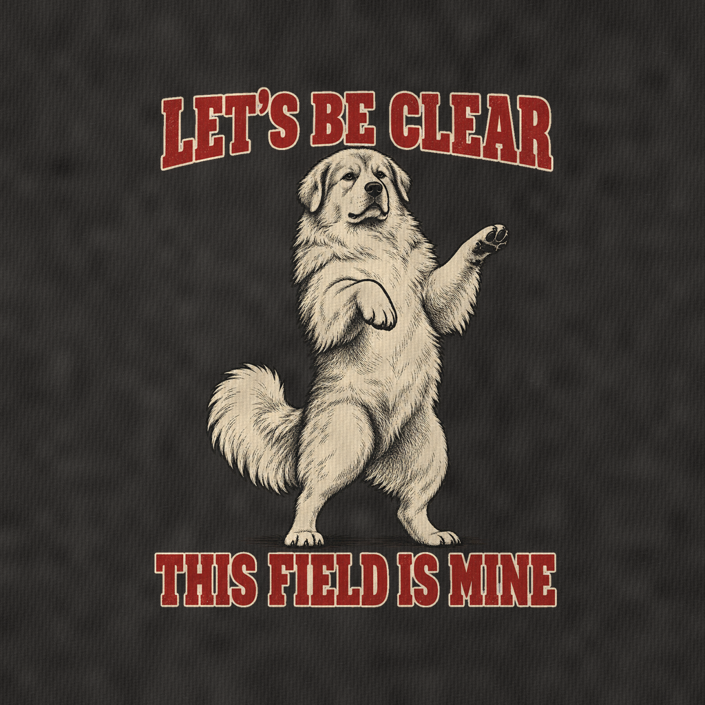 Great Pyrenees Dog Declarations Vintage T-shirt – black, print and cotton detail (AI mockup)